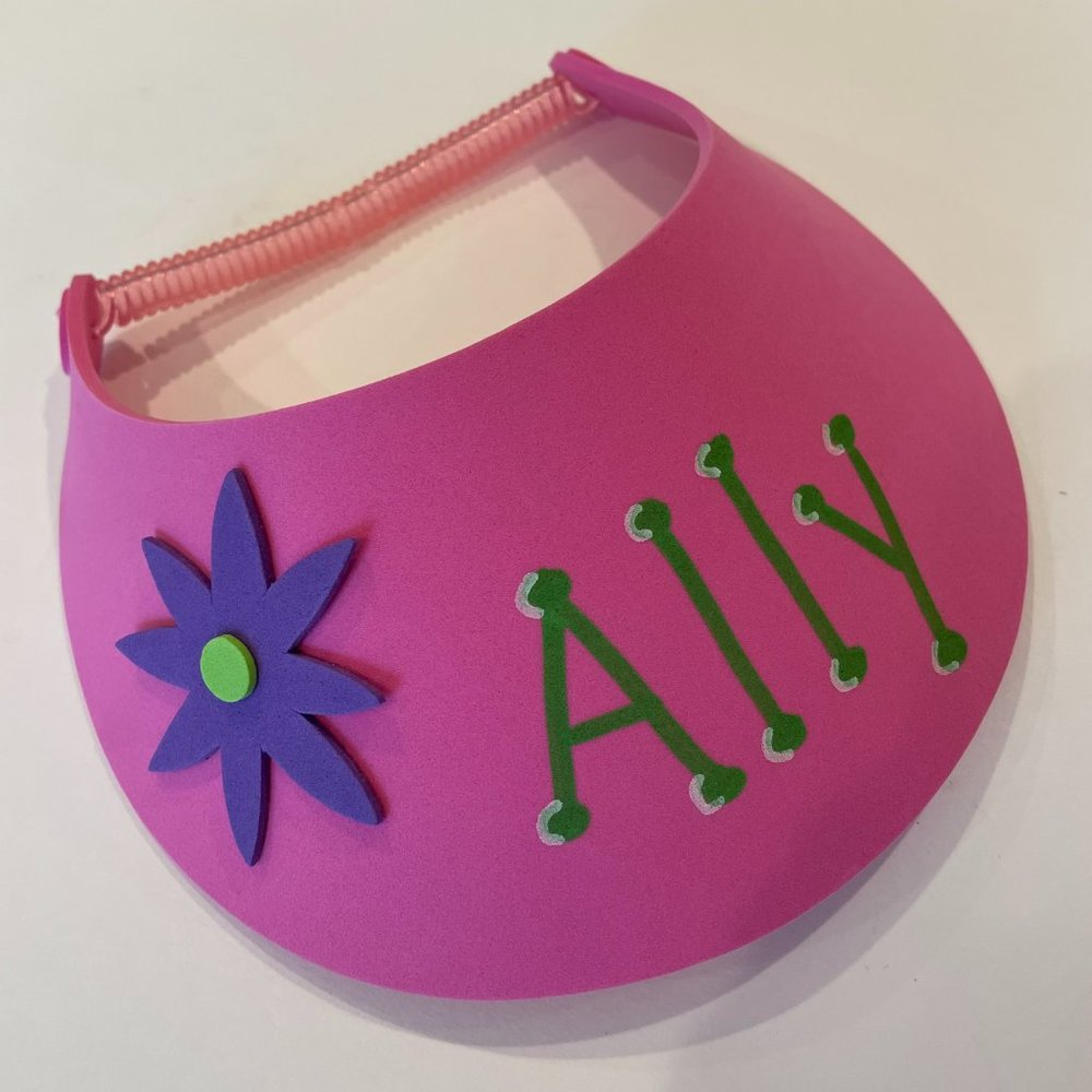 GIRLS SUN VISOR PINK FOAM “ALLY” WITH ADJUSTABLE PULL STRAP
